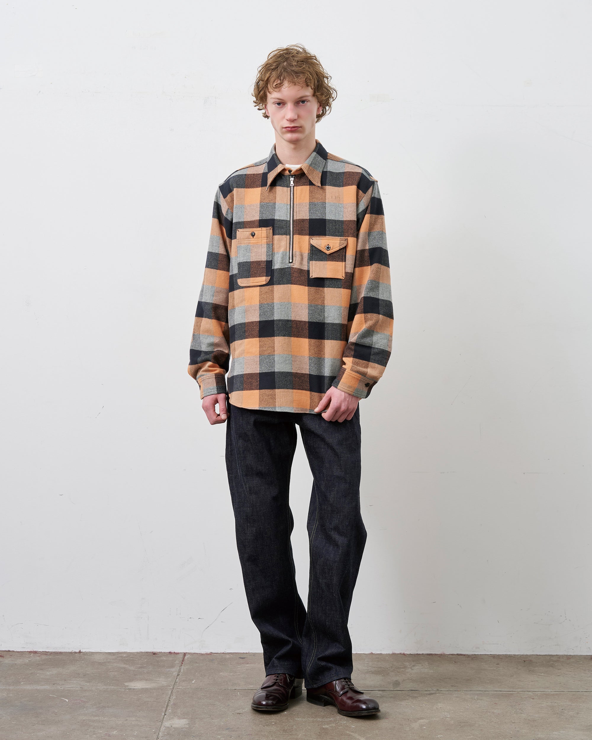 Y1936 H-ZIP FLANNEL CHECK SHIRT
