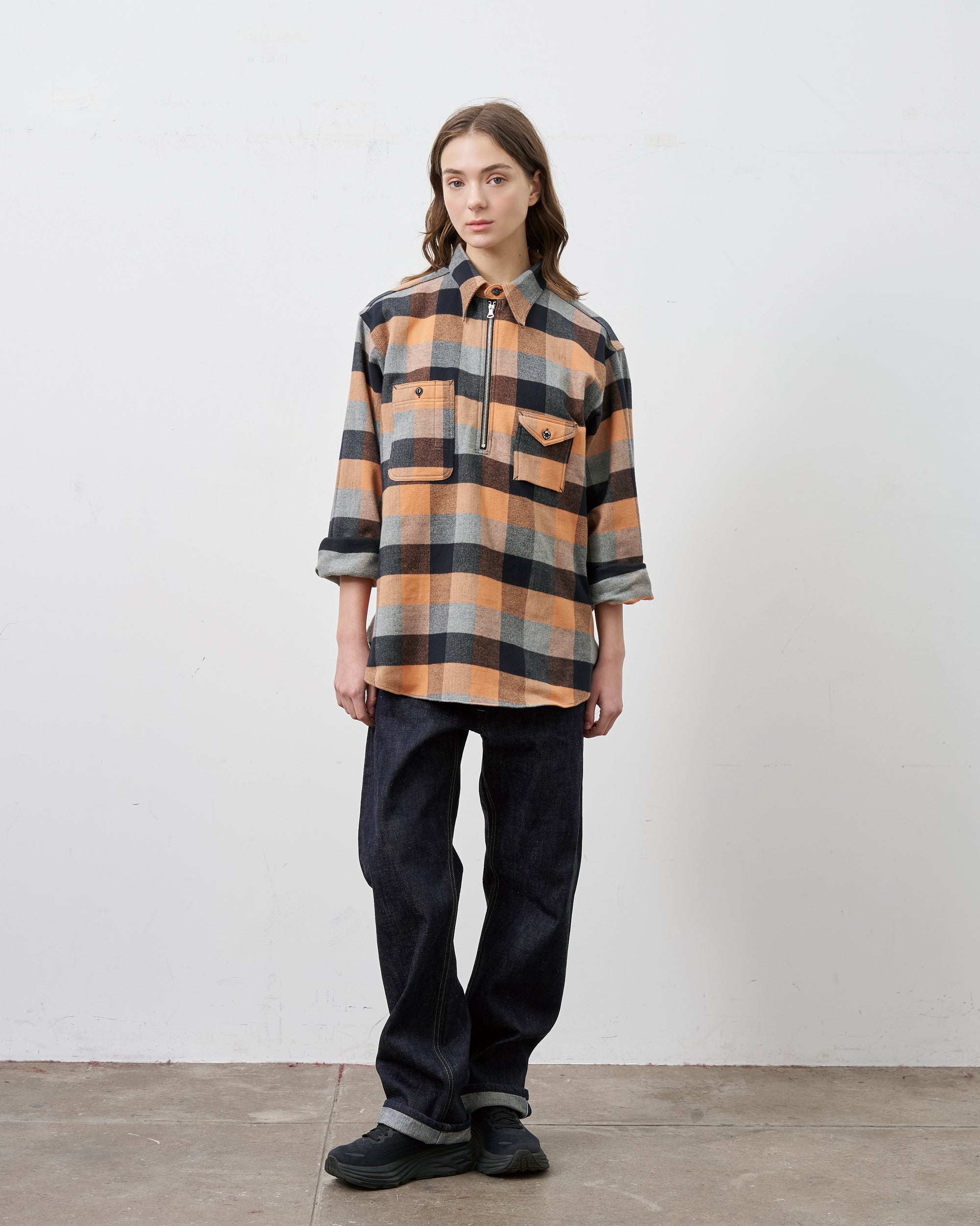 Y1936 H-ZIP FLANNEL CHECK SHIRT