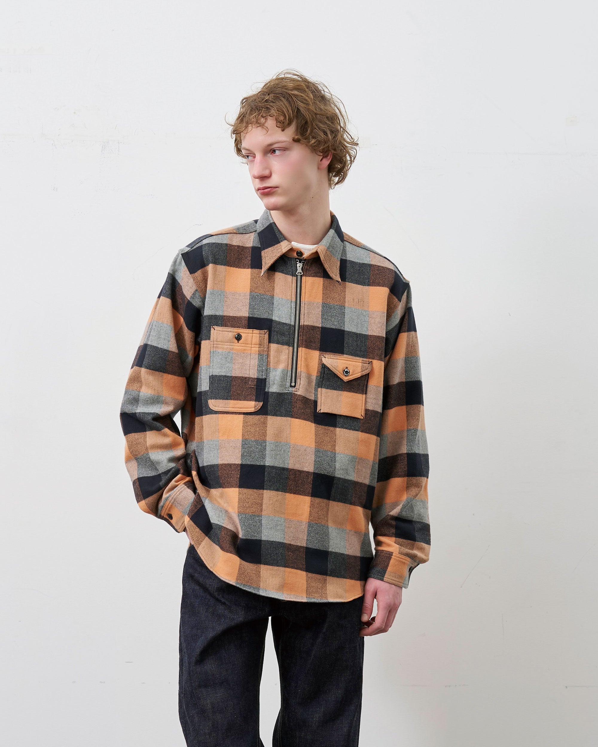 Y1936 H-ZIP FLANNEL CHECK SHIRT