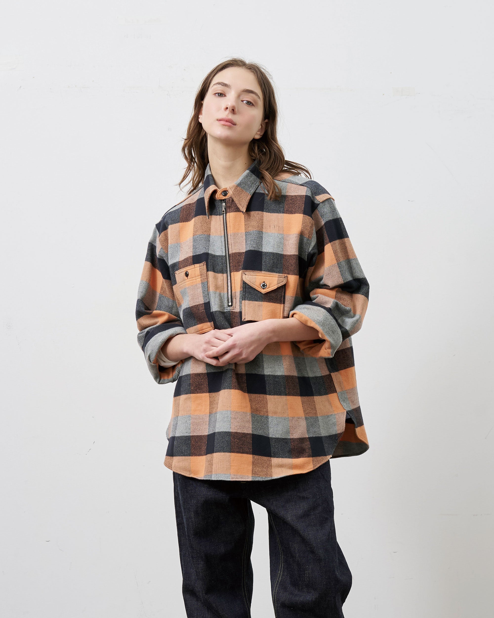 Y1936 H-ZIP FLANNEL CHECK SHIRT