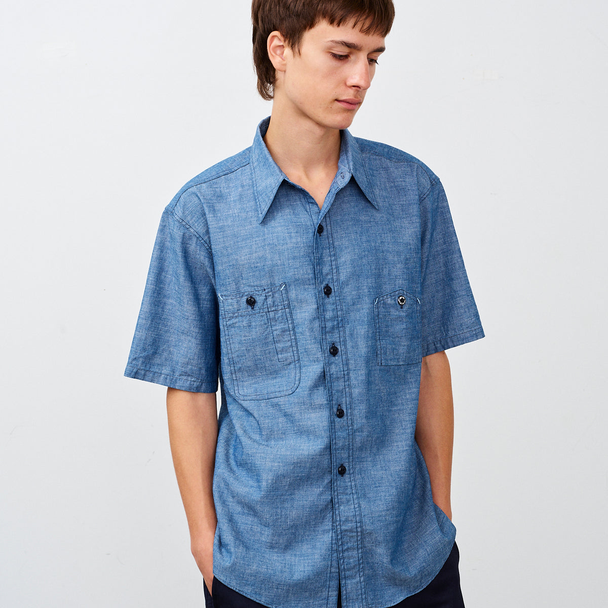 Y1942 S-SLEEVE CHAMBRAY SHIRT